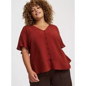 Torrid Challis V-Neck Ruffle Top Fired Brick NWT Size 2
